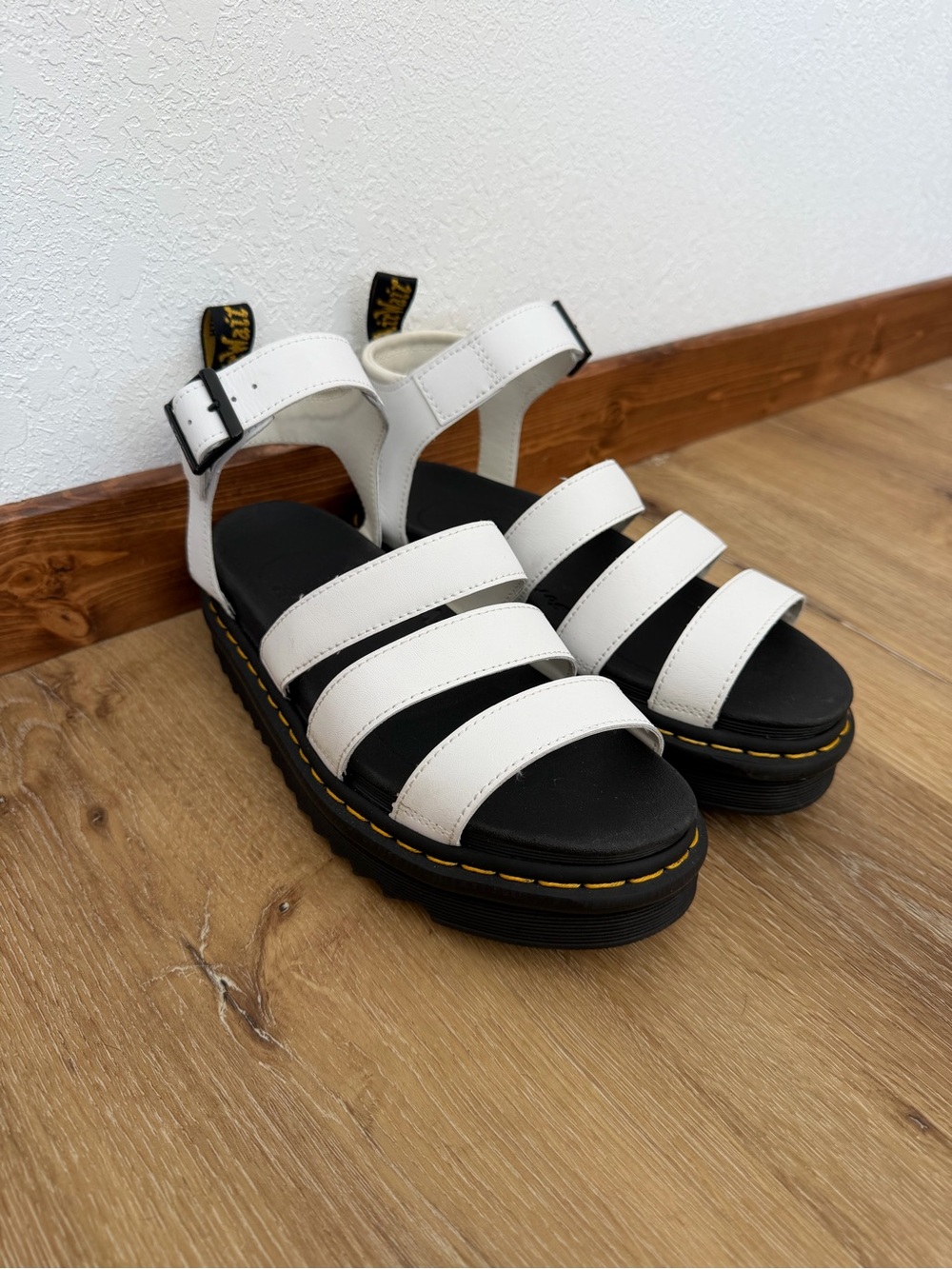 Dr. Martens White and Black Platform Strappy Sandals